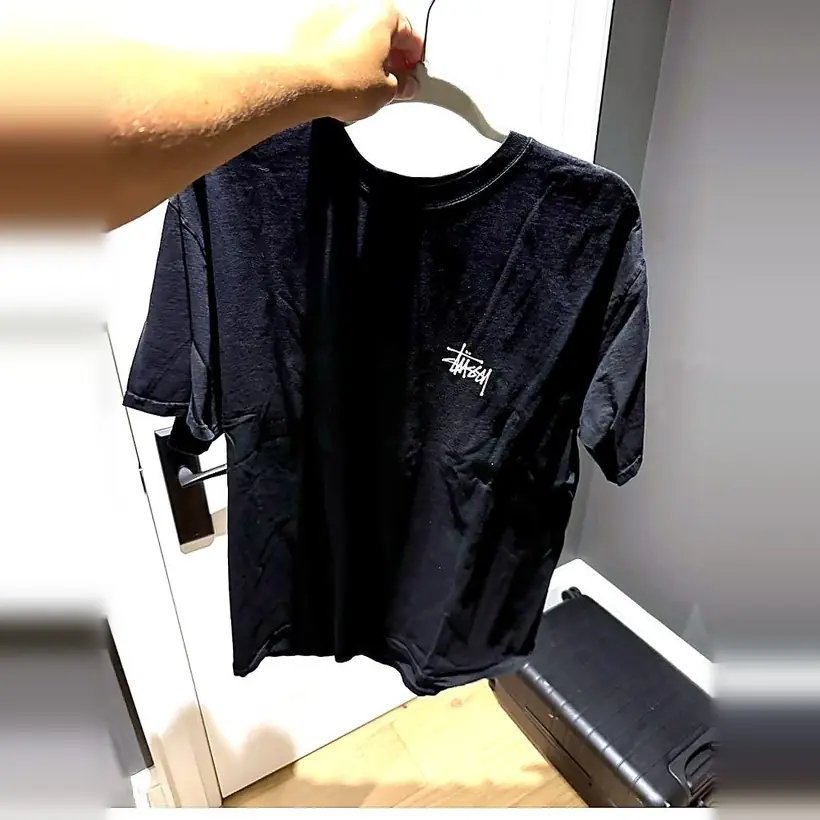 Stüssy Stock Logo Tee — Black (front & back)