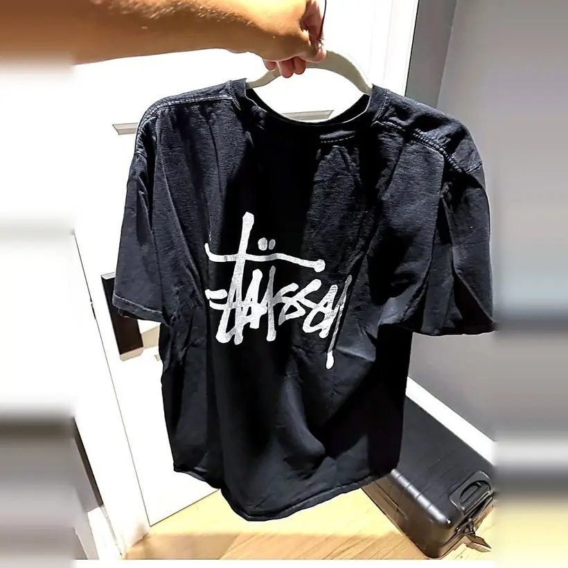 Stüssy Stock Logo Tee — Black (front & back)