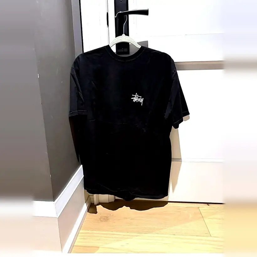 Stüssy Stock Logo Tee — Black (front & back)