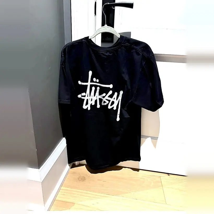 Stüssy Stock Logo Tee — Black (front & back)