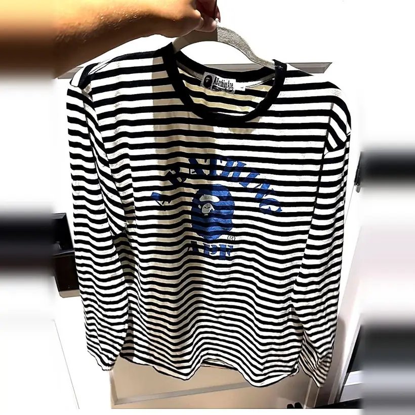 BAPE Border Long Sleeve — Navy/Cream