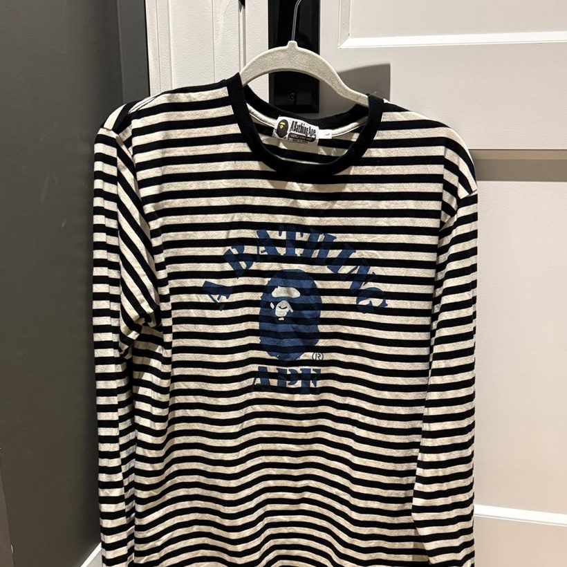 BAPE Border Long Sleeve — Navy/Cream